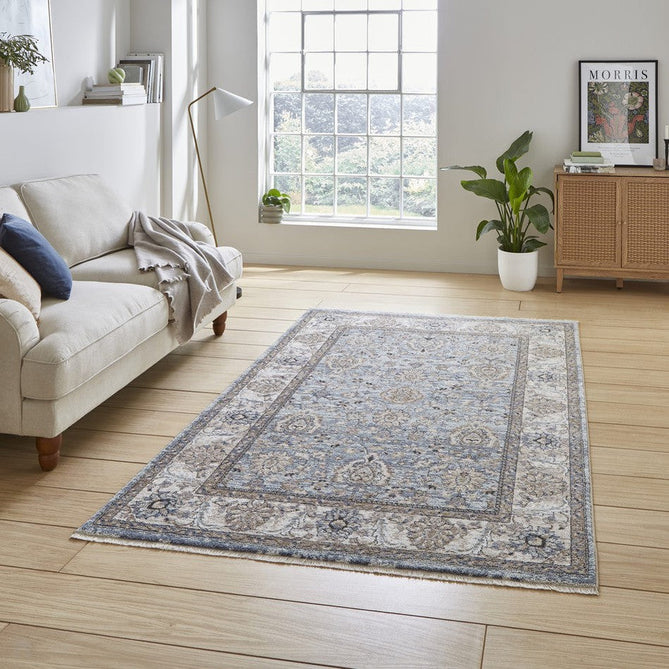 Vintage 35027 Traditional Distressed Koum Floral Vine Border Soft-Touch Blue Runner-Think Rugs-Rug Love - The Most Loved Rug Store