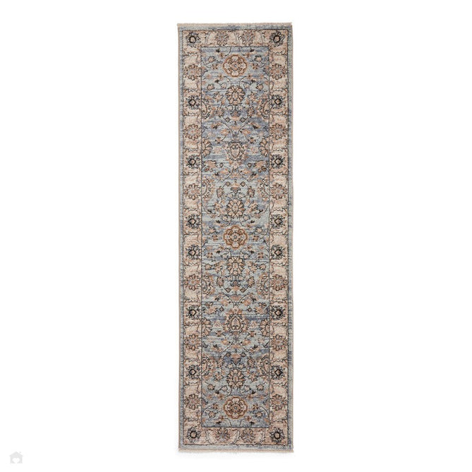 Vintage 35027 Traditional Distressed Koum Floral Vine Border Soft-Touch Blue Runner-Think Rugs-Rug Love - The Most Loved Rug Store
