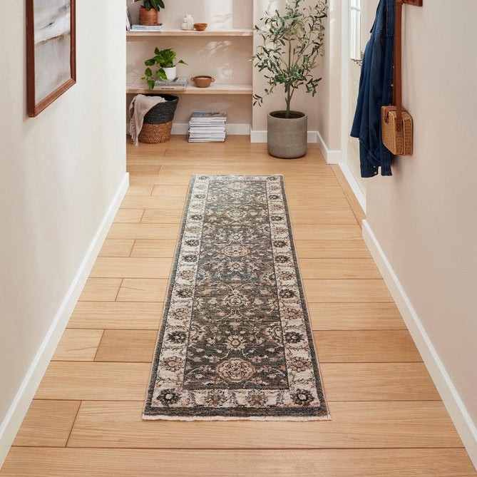 Vintage 35027 Traditional Distressed Koum Floral Vine Border Soft-Touch Green/Beige/Cream Runner-Think Rugs-Rug Love - The Most Loved Rug Store