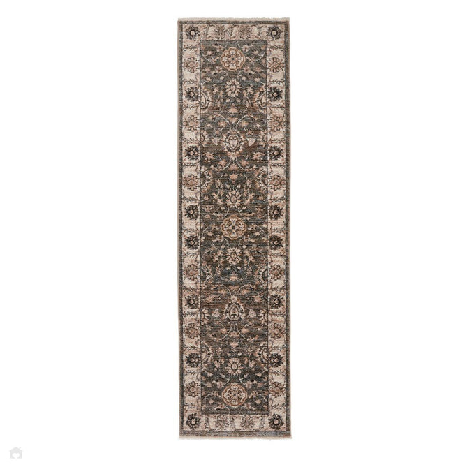 Vintage 35027 Traditional Distressed Koum Floral Vine Border Soft-Touch Green/Beige/Cream Runner-Think Rugs-Rug Love - The Most Loved Rug Store
