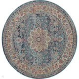 Vintage Kashan VKA01 Traditional Persian Vintage Distressed Shimmer Floral Oushak Border Flatweave Blue Round Rug