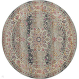 Vintage Kashan VKA01 Traditional Persian Vintage Distressed Shimmer Floral Oushak Border Flatweave Grey Round Rug