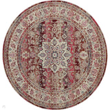 Vintage Kashan VKA01 Traditional Persian Vintage Distressed Shimmer Floral Oushak Border Flatweave Red Round Rug