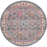 Vintage Kashan VKA05 Traditional Persian Vintage Distressed Shimmer Floral Ornate Border Flatweave Grey/Multicolour Round Rug