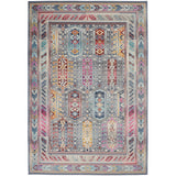 Vintage Kashan VKA06 Traditional Persian Vintage Distressed Shimmer Geometric Lozenge Ornate Border Flatweave Grey/Multicolour Rug