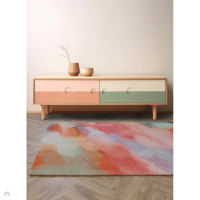 Vision Diffuse Modern Abstract Hand-Woven Printed Wool Low Profile Short Pile Multicolour Rug-Asiatic Carpets-Rug Love - The Most Loved Rug Store