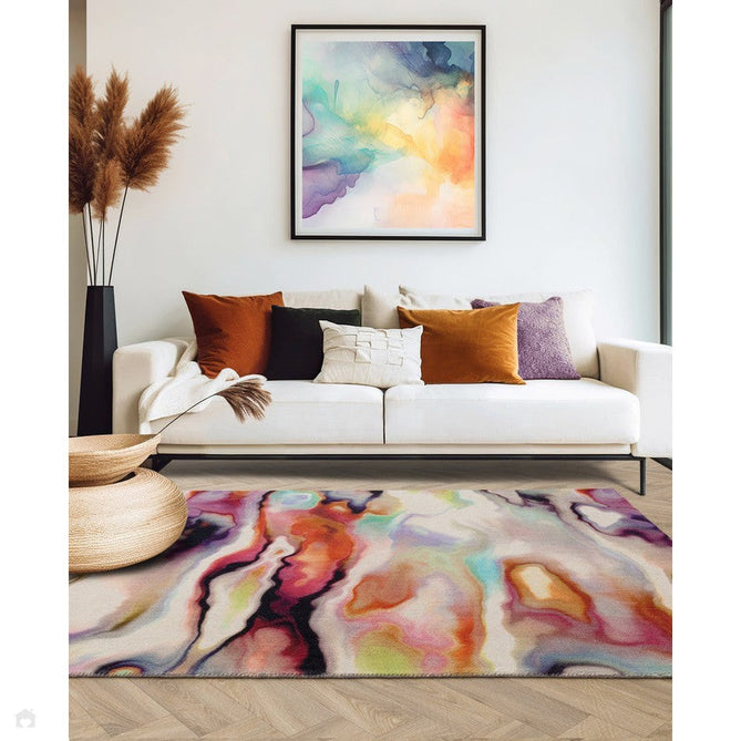 Vision Impression Modern Abstract Hand-Woven Printed Wool Low Profile Short Pile Multicolour Rug-Asiatic Carpets-Rug Love - The Most Loved Rug Store