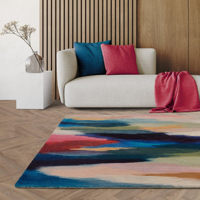 Vision Pigment Modern Abstract Hand-Woven Printed Wool Low Profile Short Pile Multicolour Rug 120 x 170 cm