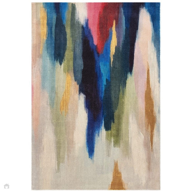 Vision Pigment Modern Abstract Hand-Woven Printed Wool Low Profile Short Pile Multicolour Rug 120 x 170 cm