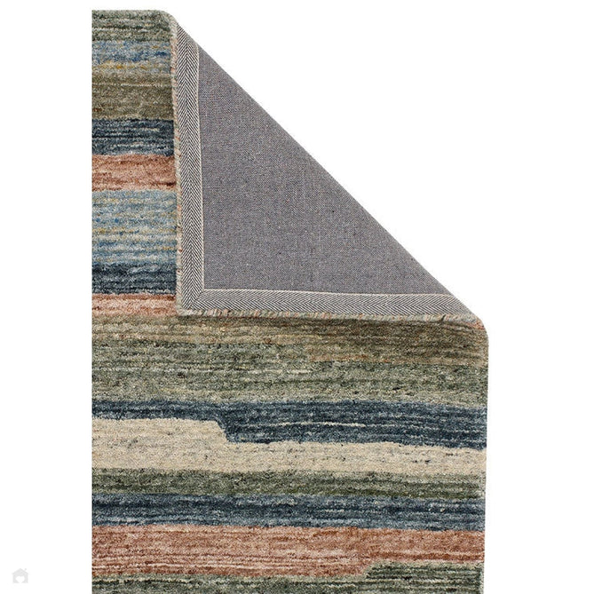 Vista Modern Plain Abstract Stripe Hand-Woven Ribbed Textured Wool Blue/Green/Rust/Multicolour Rug-Melrose-Rug Love - The Most Loved Rug Store
