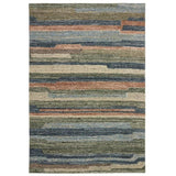 Vista Modern Plain Abstract Stripe Hand-Woven Ribbed Textured Wool Blue/Green/Rust/Multicolour Rug