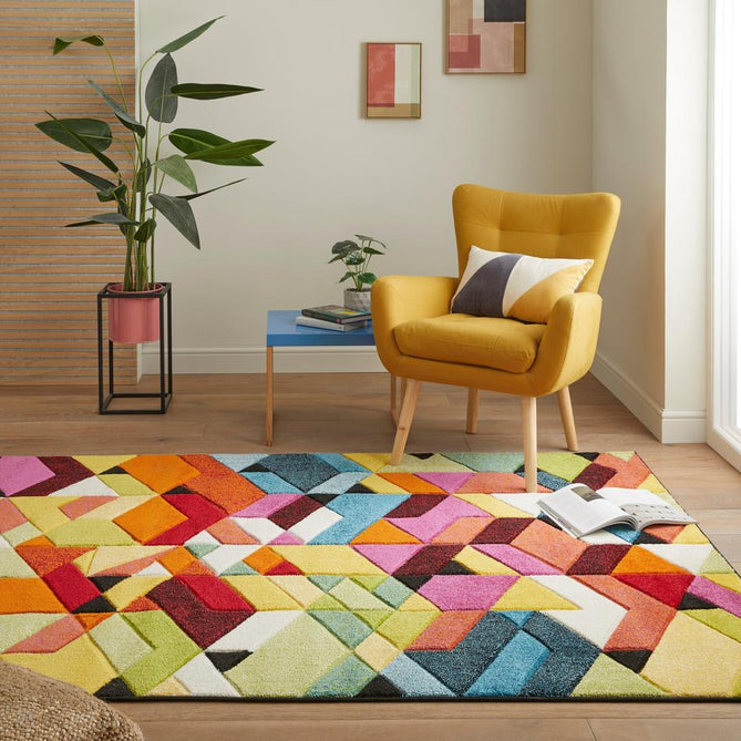 Viva VIV101 Modern Geometric Carved Hi-Lo Durable Easy-Care Soft Polypropylene Short Pile Multicolour Rug-Concept Looms-Rug Love - The Most Loved Rug Store