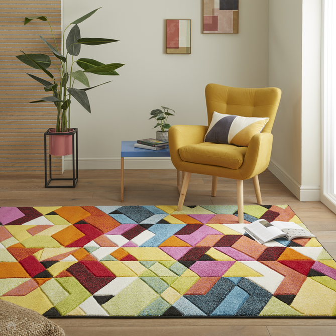 Viva VIV101 Modern Geometric Carved Hi-Lo Durable Easy-Care Soft Polypropylene Short Pile Multicolour Runner-Concept Looms-Rug Love - The Most Loved Rug Store