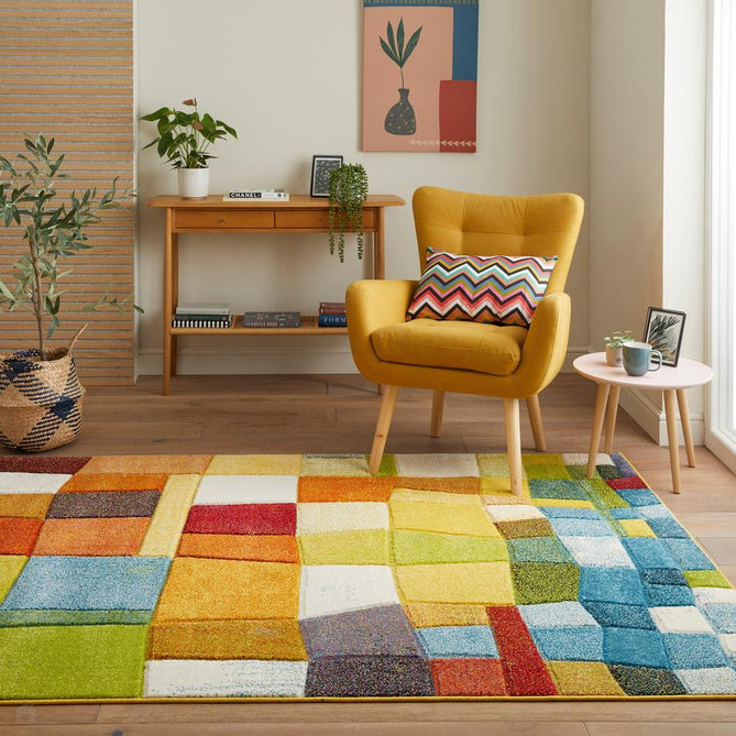 Viva VIV102 Modern Geometric Patchwork Blocks Carved Hi-Lo Durable Easy-Care Soft Polypropylene Short Pile Multicolour Runner-Concept Looms-Rug Love - The Most Loved Rug Store