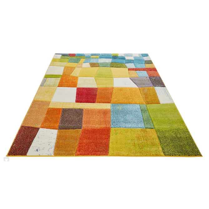 Viva VIV102 Modern Geometric Patchwork Blocks Carved Hi-Lo Durable Easy-Care Soft Polypropylene Short Pile Multicolour Runner-Concept Looms-Rug Love - The Most Loved Rug Store
