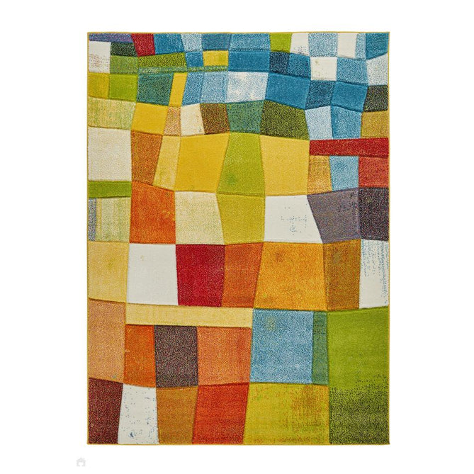 Viva VIV102 Modern Geometric Patchwork Blocks Carved Hi-Lo Durable Easy-Care Soft Polypropylene Short Pile Multicolour Runner-Concept Looms-Rug Love - The Most Loved Rug Store