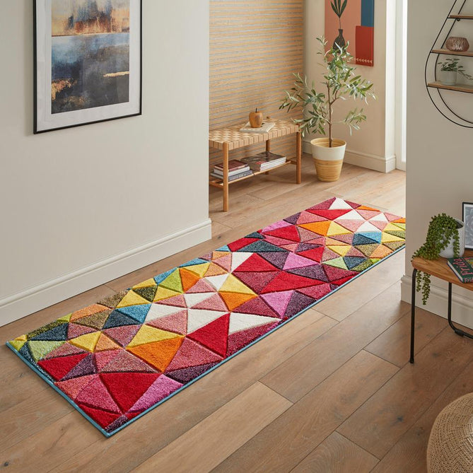 Viva VIV103 Modern Geometric Triangles Carved Hi-Lo Durable Easy-Care Soft Polypropylene Short Pile Multicolour Runner-Concept Looms-Rug Love - The Most Loved Rug Store