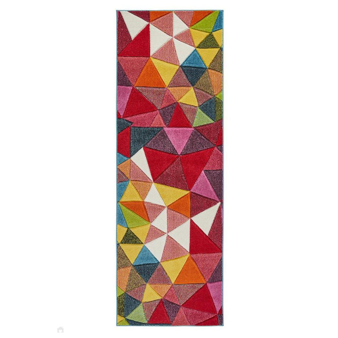 Viva VIV103 Modern Geometric Triangles Carved Hi-Lo Durable Easy-Care Soft Polypropylene Short Pile Multicolour Runner-Concept Looms-Rug Love - The Most Loved Rug Store