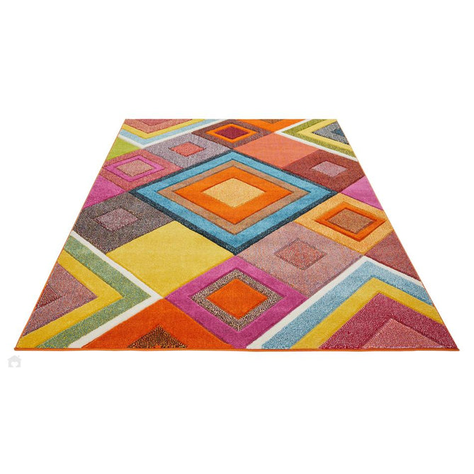 Viva VIV104 Modern Geometric Diamond Carved Hi-Lo Durable Easy-Care Soft Polypropylene Short Pile Multicolour Rug-Concept Looms-Rug Love - The Most Loved Rug Store