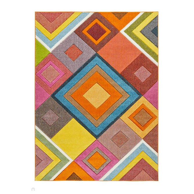 Viva VIV104 Modern Geometric Diamond Carved Hi-Lo Durable Easy-Care Soft Polypropylene Short Pile Multicolour Rug-Concept Looms-Rug Love - The Most Loved Rug Store
