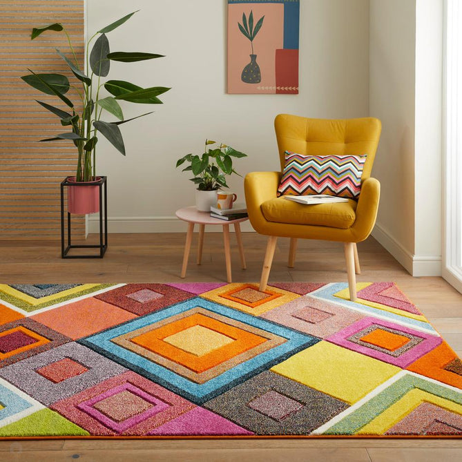 Viva VIV104 Modern Geometric Diamond Carved Hi-Lo Durable Easy-Care Soft Polypropylene Short Pile Multicolour Runner-Concept Looms-Rug Love - The Most Loved Rug Store