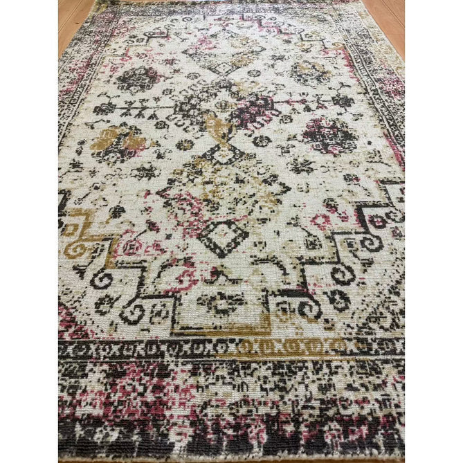 Vogue Traditional Persian Vintage Distressed Soft-Touch Hand-Knitted Ribbed Textured Polyester Beige/Cream/Pink/Ochre/Grey Rug-Origins-Rug Love - The Most Loved Rug Store