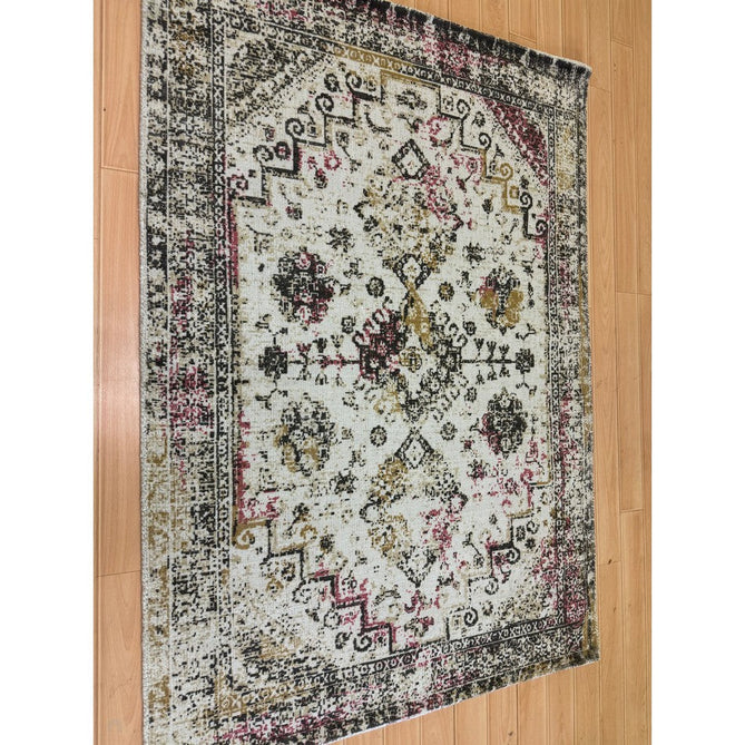 Vogue Traditional Persian Vintage Distressed Soft-Touch Hand-Knitted Ribbed Textured Polyester Beige/Cream/Pink/Ochre/Grey Rug-Origins-Rug Love - The Most Loved Rug Store