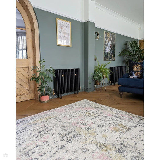 Vogue Traditional Persian Vintage Distressed Soft-Touch Hand-Knitted Ribbed Textured Polyester Beige/Cream/Pink/Ochre/Grey Rug-Origins-Rug Love - The Most Loved Rug Store