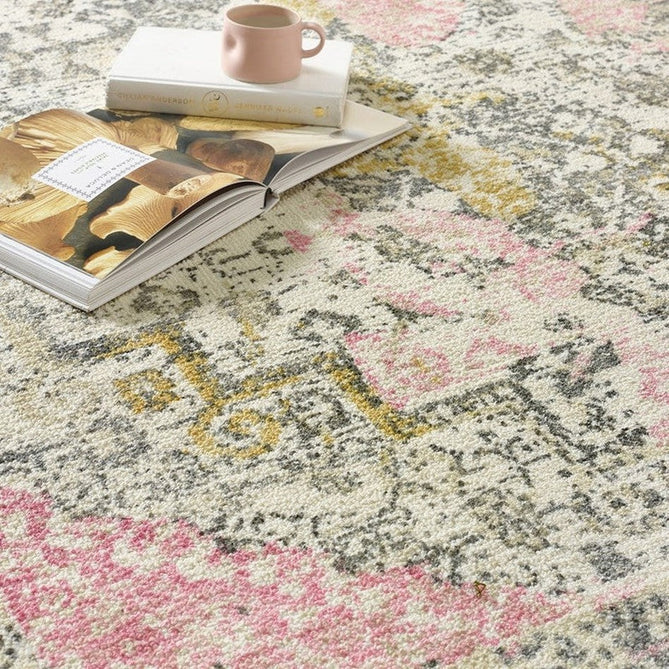 Vogue Traditional Persian Vintage Distressed Soft-Touch Hand-Knitted Ribbed Textured Polyester Beige/Cream/Pink/Ochre/Grey Rug-Origins-Rug Love - The Most Loved Rug Store