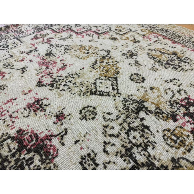 Vogue Traditional Persian Vintage Distressed Soft-Touch Hand-Knitted Ribbed Textured Polyester Beige/Cream/Pink/Ochre/Grey Rug-Origins-Rug Love - The Most Loved Rug Store