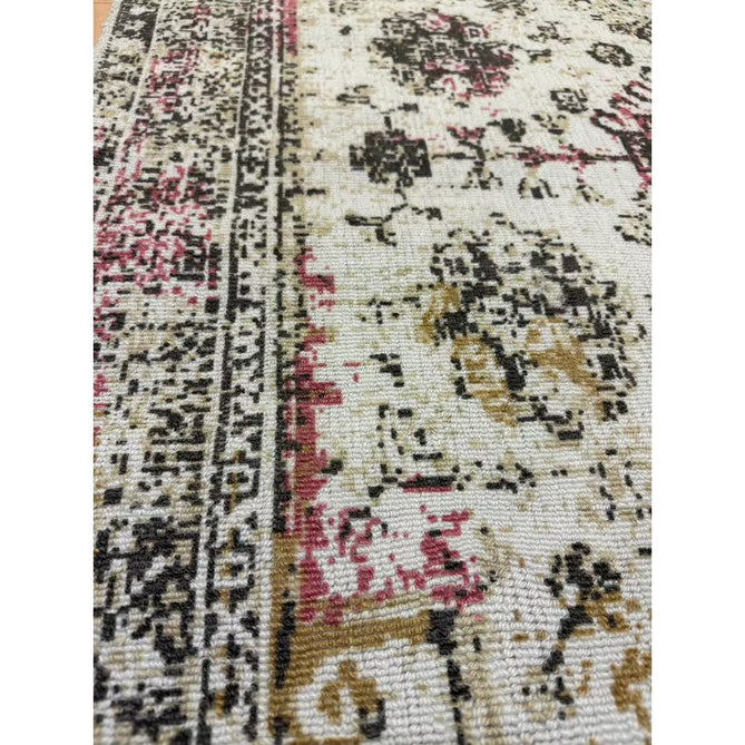 Vogue Traditional Persian Vintage Distressed Soft-Touch Hand-Knitted Ribbed Textured Polyester Beige/Cream/Pink/Ochre/Grey Rug-Origins-Rug Love - The Most Loved Rug Store