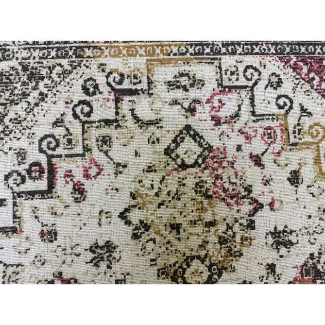 Vogue Traditional Persian Vintage Distressed Soft-Touch Hand-Knitted Ribbed Textured Polyester Beige/Cream/Pink/Ochre/Grey Rug-Origins-Rug Love - The Most Loved Rug Store