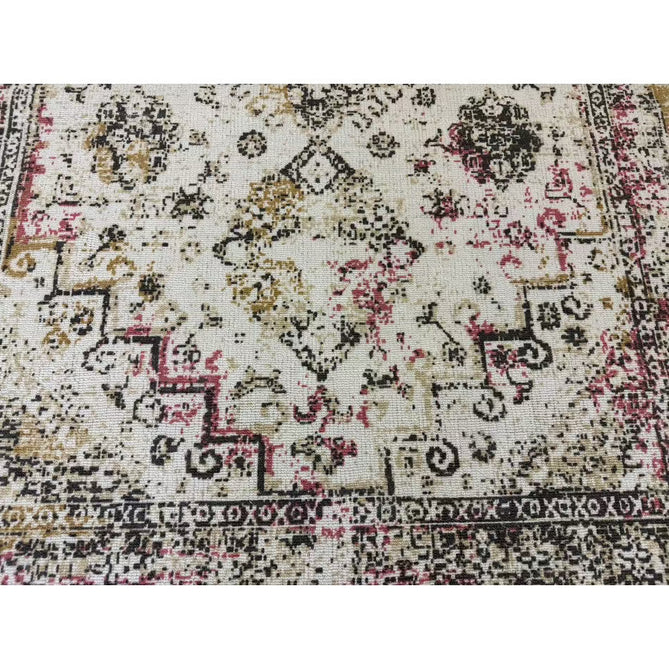 Vogue Traditional Persian Vintage Distressed Soft-Touch Hand-Knitted Ribbed Textured Polyester Beige/Cream/Pink/Ochre/Grey Rug-Origins-Rug Love - The Most Loved Rug Store