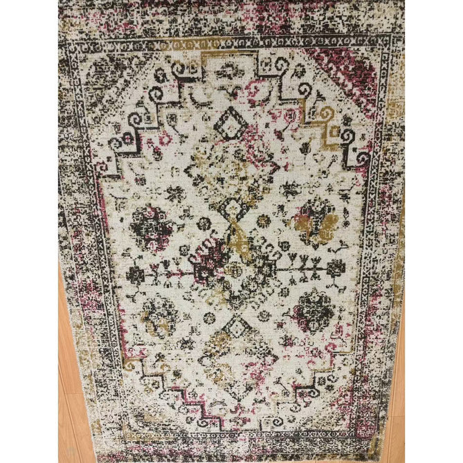 Vogue Traditional Persian Vintage Distressed Soft-Touch Hand-Knitted Ribbed Textured Polyester Beige/Cream/Pink/Ochre/Grey Rug-Origins-Rug Love - The Most Loved Rug Store
