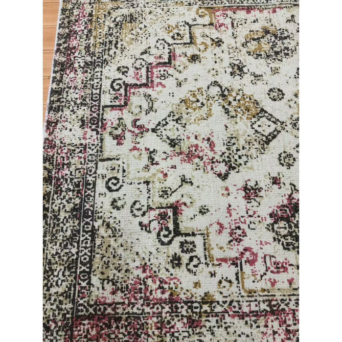 Vogue Traditional Persian Vintage Distressed Soft-Touch Hand-Knitted Ribbed Textured Polyester Beige/Cream/Pink/Ochre/Grey Rug-Origins-Rug Love - The Most Loved Rug Store