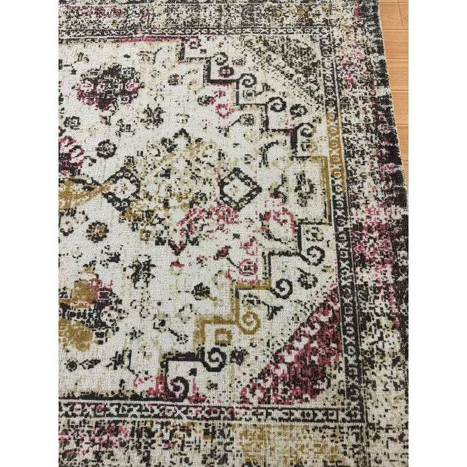 Vogue Traditional Persian Vintage Distressed Soft-Touch Hand-Knitted Ribbed Textured Polyester Beige/Cream/Pink/Ochre/Grey Rug-Origins-Rug Love - The Most Loved Rug Store