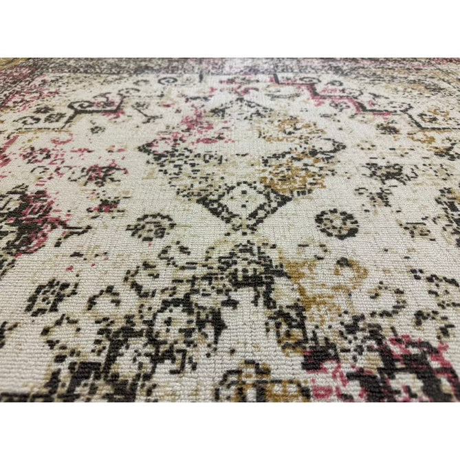 Vogue Traditional Persian Vintage Distressed Soft-Touch Hand-Knitted Ribbed Textured Polyester Beige/Cream/Pink/Ochre/Grey Rug-Origins-Rug Love - The Most Loved Rug Store