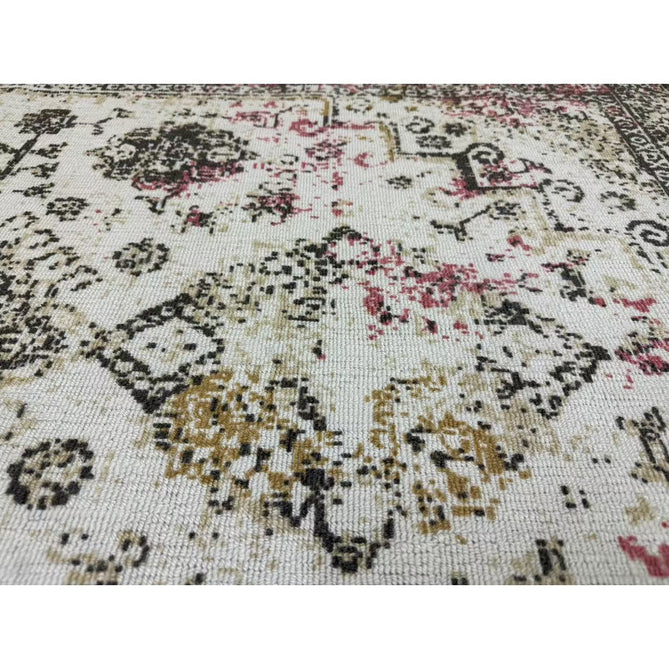Vogue Traditional Persian Vintage Distressed Soft-Touch Hand-Knitted Ribbed Textured Polyester Beige/Cream/Pink/Ochre/Grey Rug-Origins-Rug Love - The Most Loved Rug Store