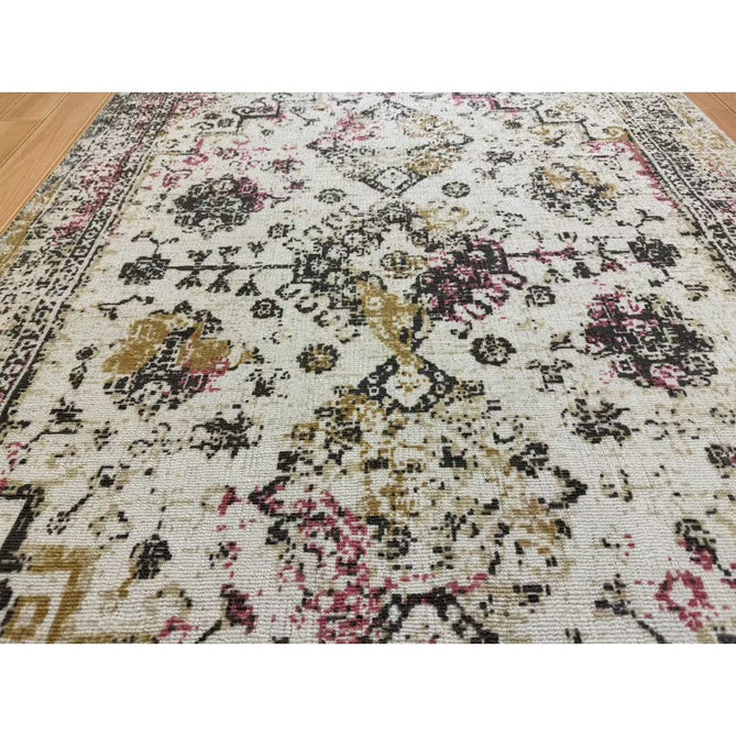 Vogue Traditional Persian Vintage Distressed Soft-Touch Hand-Knitted Ribbed Textured Polyester Beige/Cream/Pink/Ochre/Grey Rug-Origins-Rug Love - The Most Loved Rug Store