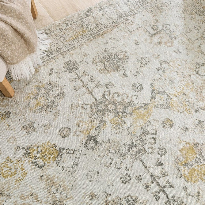 Vogue Traditional Persian Vintage Distressed Soft-Touch Hand-Knitted Ribbed Textured Polyester Light Grey/Ochre/Beige/Cream/Multicolour Rug-Origins-Rug Love - The Most Loved Rug Store
