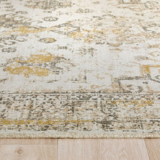 Vogue Traditional Persian Vintage Distressed Soft-Touch Hand-Knitted Ribbed Textured Polyester Light Grey/Ochre/Beige/Cream/Multicolour Rug-Origins-Rug Love - The Most Loved Rug Store
