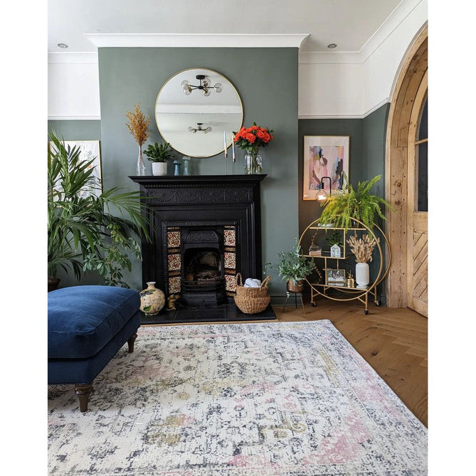 Vogue Traditional Persian Vintage Distressed Soft-Touch Hand-Knitted Ribbed Textured Polyester Low Profile Short Pile Beige/Cream/Pink/Ochre/Grey Rug-Origins-Rug Love - The Most Loved Rug Store