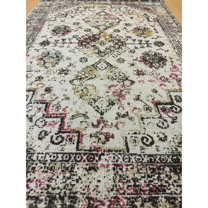 Vogue Traditional Persian Vintage Distressed Soft-Touch Hand-Knitted Ribbed Textured Polyester Low Profile Short Pile Beige/Cream/Pink/Ochre/Grey Rug-Origins-Rug Love - The Most Loved Rug Store