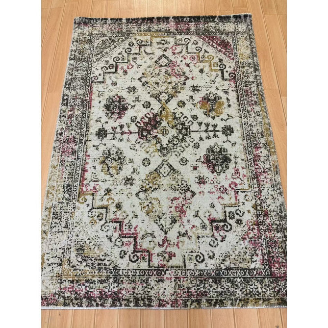 Vogue Traditional Persian Vintage Distressed Soft-Touch Hand-Knitted Ribbed Textured Polyester Low Profile Short Pile Beige/Cream/Pink/Ochre/Grey Rug-Origins-Rug Love - The Most Loved Rug Store