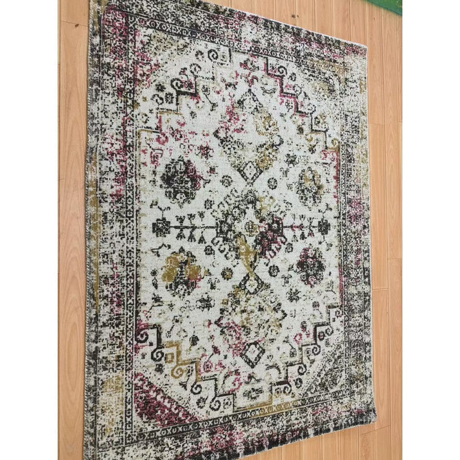 Vogue Traditional Persian Vintage Distressed Soft-Touch Hand-Knitted Ribbed Textured Polyester Low Profile Short Pile Beige/Cream/Pink/Ochre/Grey Rug-Origins-Rug Love - The Most Loved Rug Store