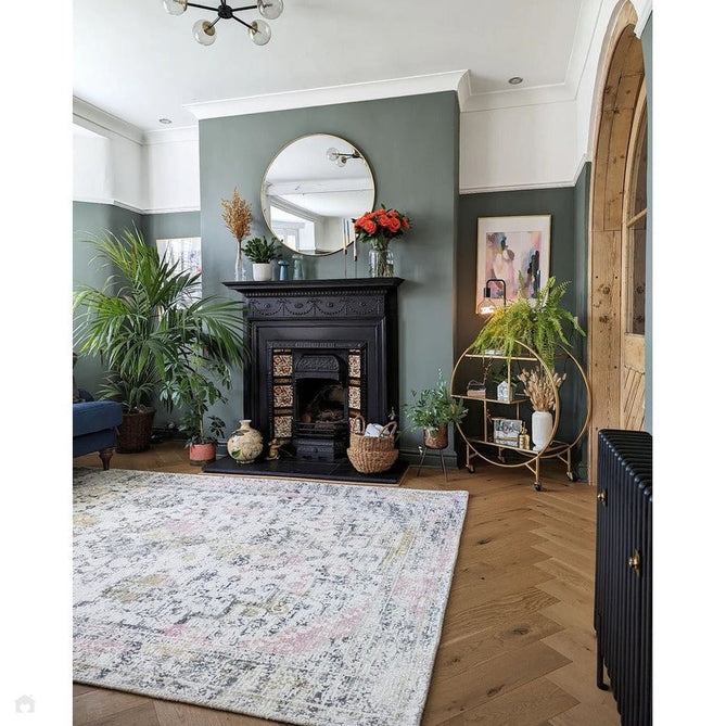 Vogue Traditional Persian Vintage Distressed Soft-Touch Hand-Knitted Ribbed Textured Polyester Low Profile Short Pile Beige/Cream/Pink/Ochre/Grey Rug-Origins-Rug Love - The Most Loved Rug Store