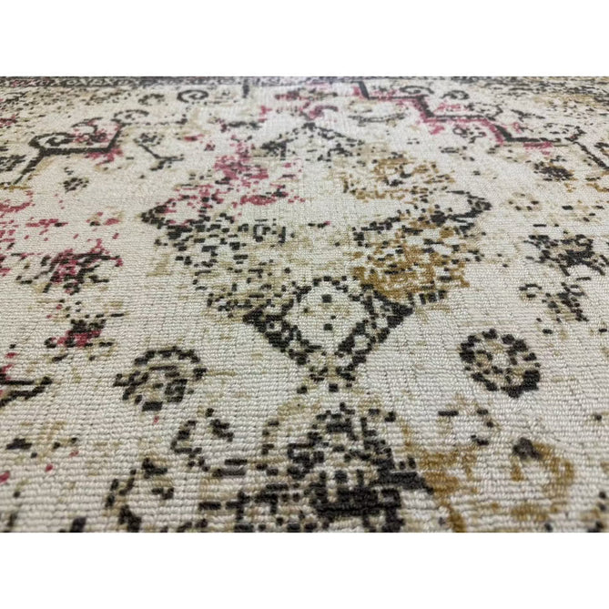 Vogue Traditional Persian Vintage Distressed Soft-Touch Hand-Knitted Ribbed Textured Polyester Low Profile Short Pile Beige/Cream/Pink/Ochre/Grey Rug-Origins-Rug Love - The Most Loved Rug Store