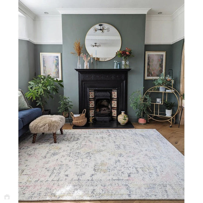 Vogue Traditional Persian Vintage Distressed Soft-Touch Hand-Knitted Ribbed Textured Polyester Low Profile Short Pile Beige/Cream/Pink/Ochre/Grey Rug-Origins-Rug Love - The Most Loved Rug Store