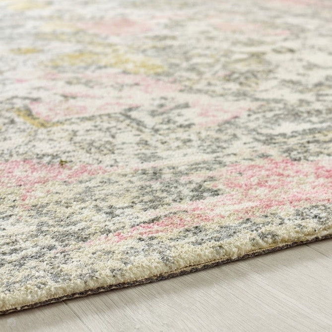 Vogue Traditional Persian Vintage Distressed Soft-Touch Hand-Knitted Ribbed Textured Polyester Low Profile Short Pile Beige/Cream/Pink/Ochre/Grey Rug-Origins-Rug Love - The Most Loved Rug Store