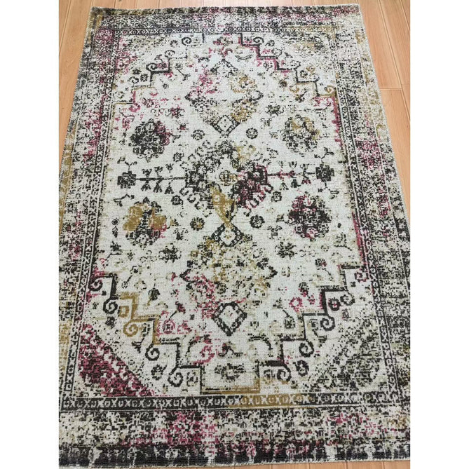 Vogue Traditional Persian Vintage Distressed Soft-Touch Hand-Knitted Ribbed Textured Polyester Low Profile Short Pile Beige/Cream/Pink/Ochre/Grey Rug-Origins-Rug Love - The Most Loved Rug Store